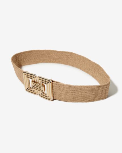 Raffia Gold Square Buckle Belt Natural